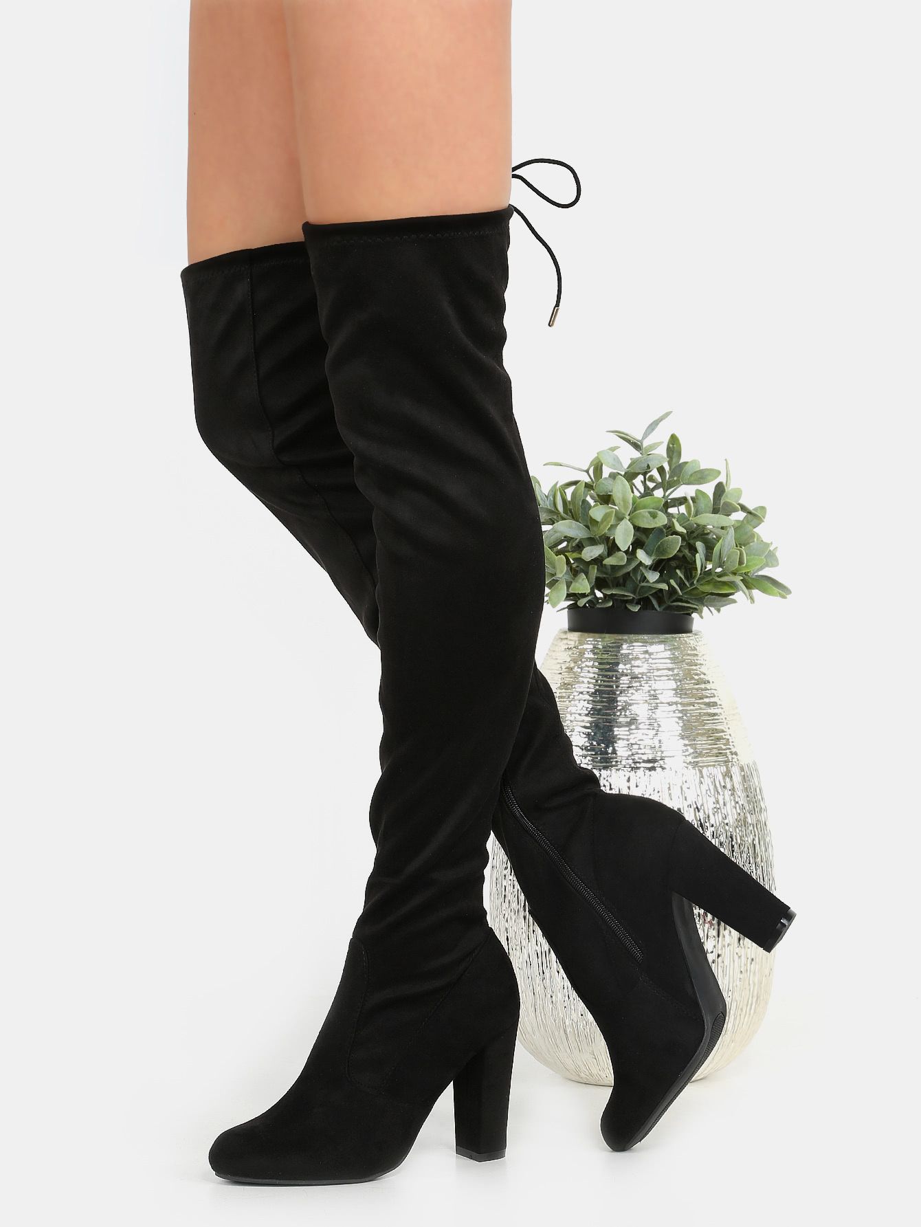 Chunky Heel Suede Thigh Boots BLACK | SHEIN
