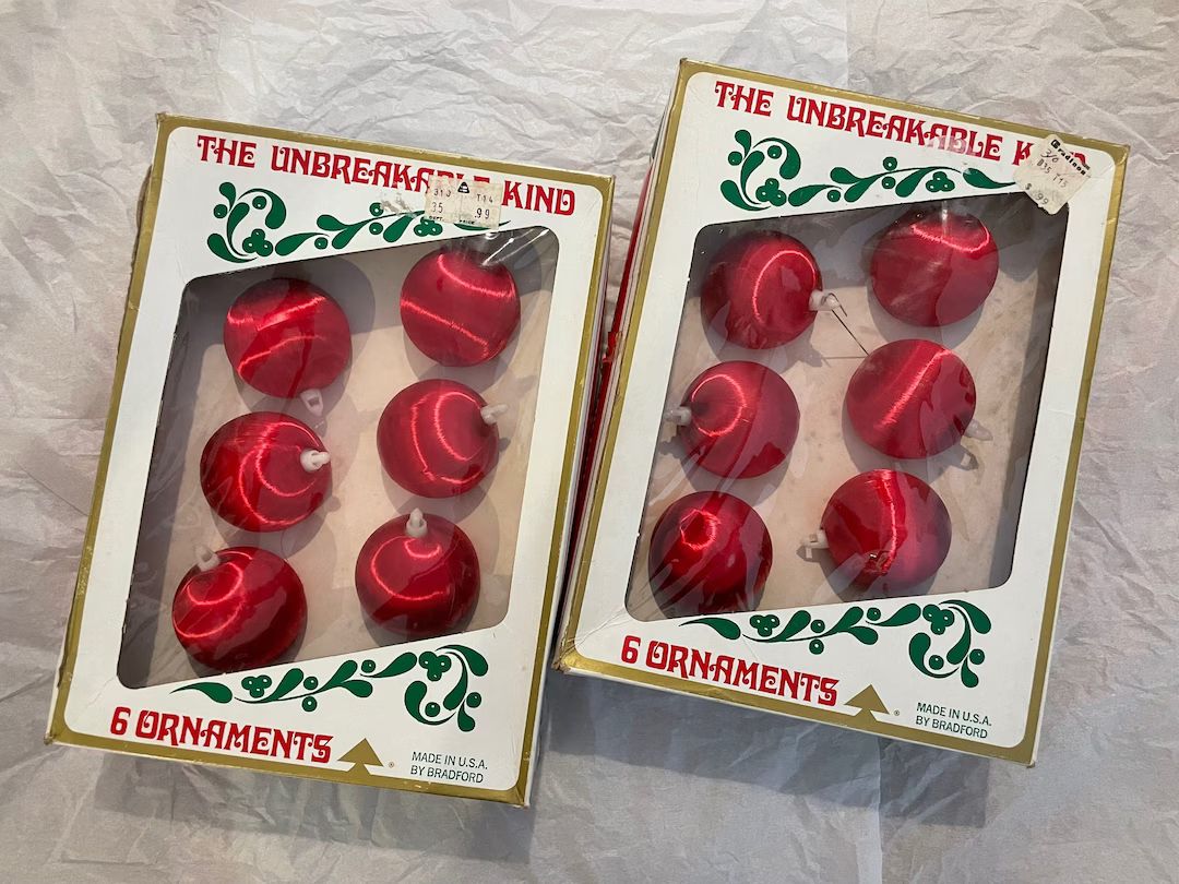 Set of 12 Vintage Red Silk Bulb Christmas Ornaments in - Etsy | Etsy (US)