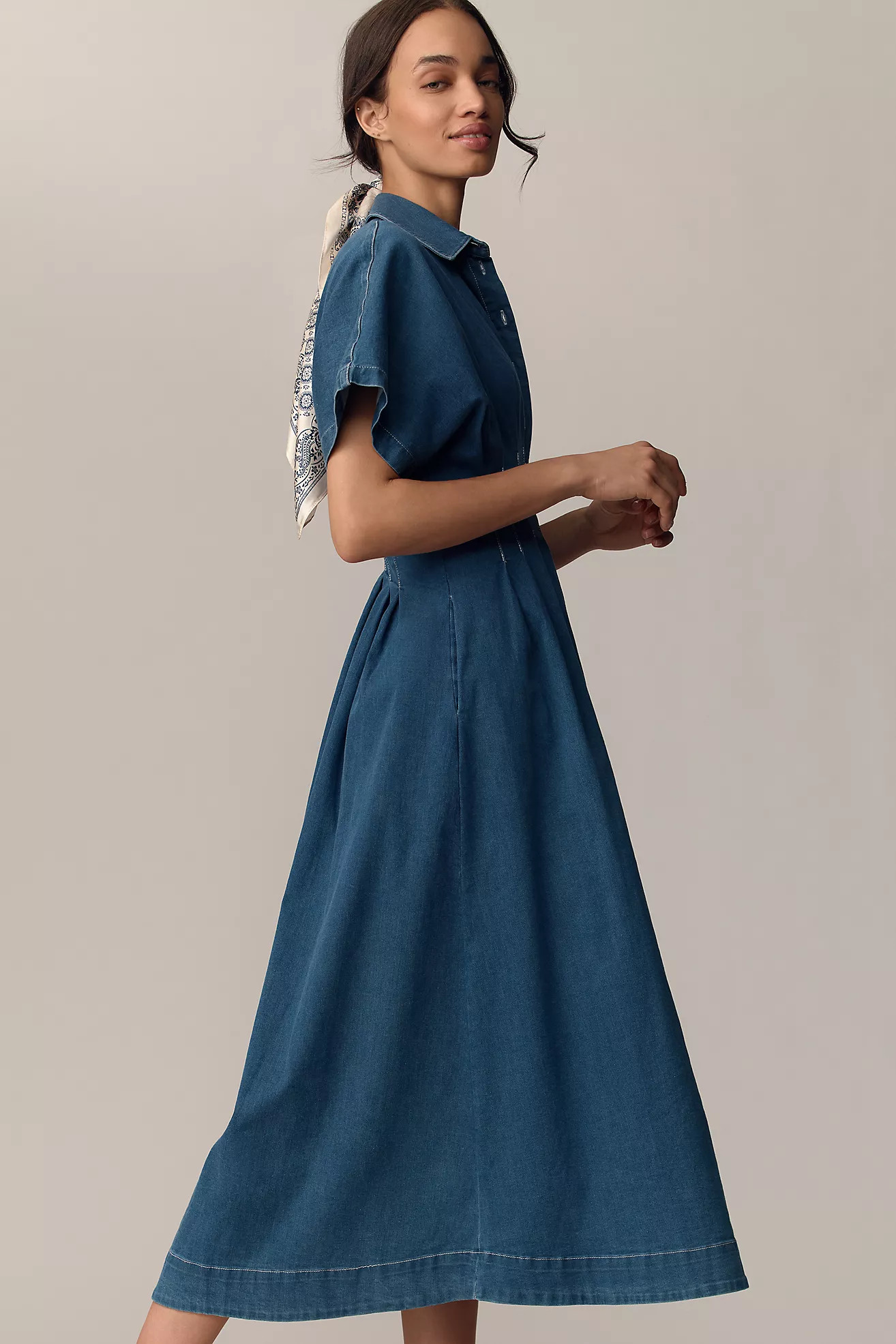 The Tobie Button-Front Pleated Shirt Dress by Exquise: Denim Edition | Anthropologie (US)
