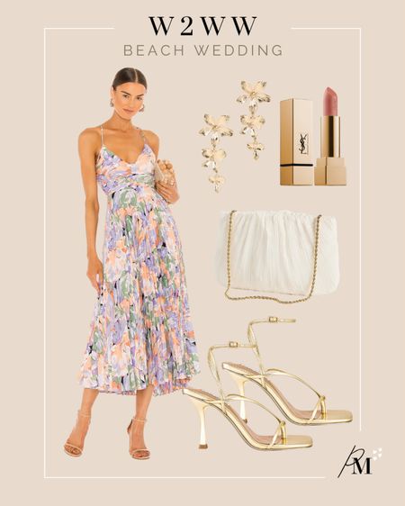 blythe floral dress
flower drop gold earring 
ysl lipstick 
loeffler randall purse 
gold steve madden heel 

#LTKstyletip #LTKshoecrush #LTKwedding