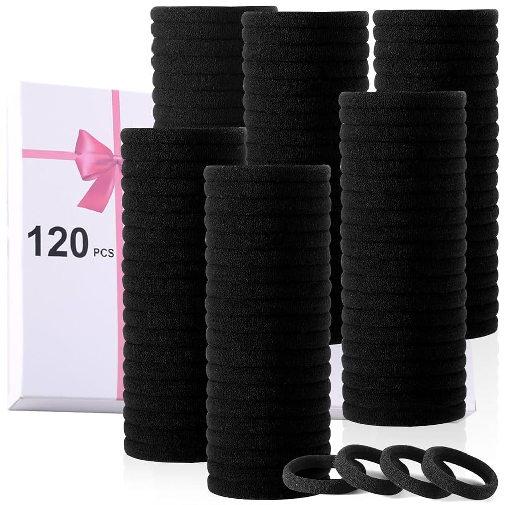 LuSeren 120PCS Black Hair Ties for Thick Hair – Seamless No Damage Elastic Ponytail Holders, Bl... | Amazon (US)
