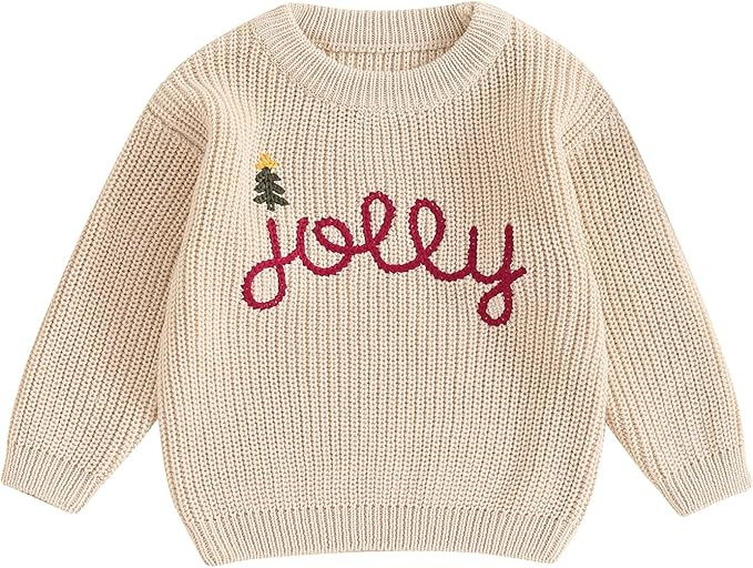 Lesimsam Toddler Baby Boy Girl Christmas Outfit Embroidery Knit Sweater Oversized Knitted Sweatsh... | Amazon (US)