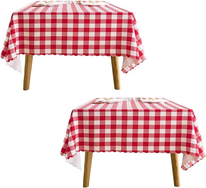 MANGATA CASA 2Pcs Red Gingham Tablecloth for Rectangle Tables-Checkered Table Cloth Waterproof Ki... | Amazon (US)