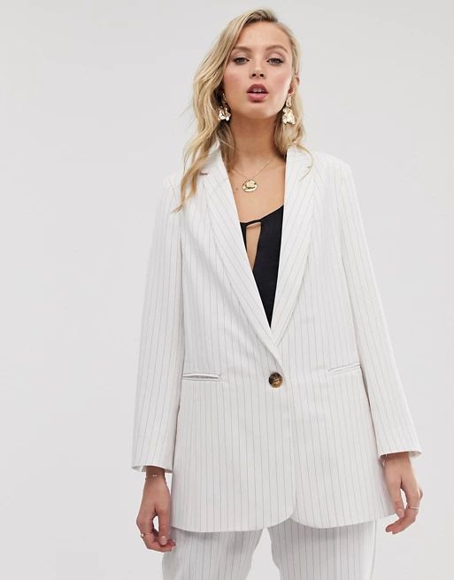 Closet London oversized blazer in oatmeal stripe | ASOS US