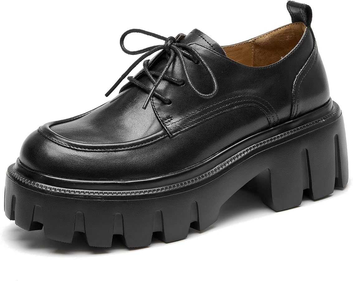 BEAU TODAY Platform Oxfords for Women, Oxford Shoes for Women, Chunky Leather Lace Up Oxford Shoe... | Amazon (US)