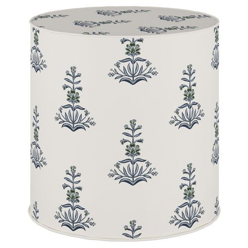 Harper Round Ottoman - Kiko Block Slate - Blue | One Kings Lane