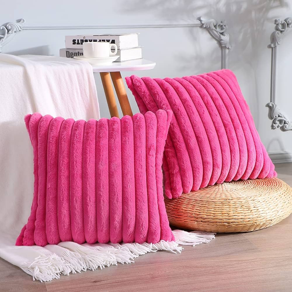 Soleebee Set of 2 Throw Pillow Covers Soft Cozy Velvet Pillowcase Faux Rabbit Fur Cover for Couch... | Amazon (US)