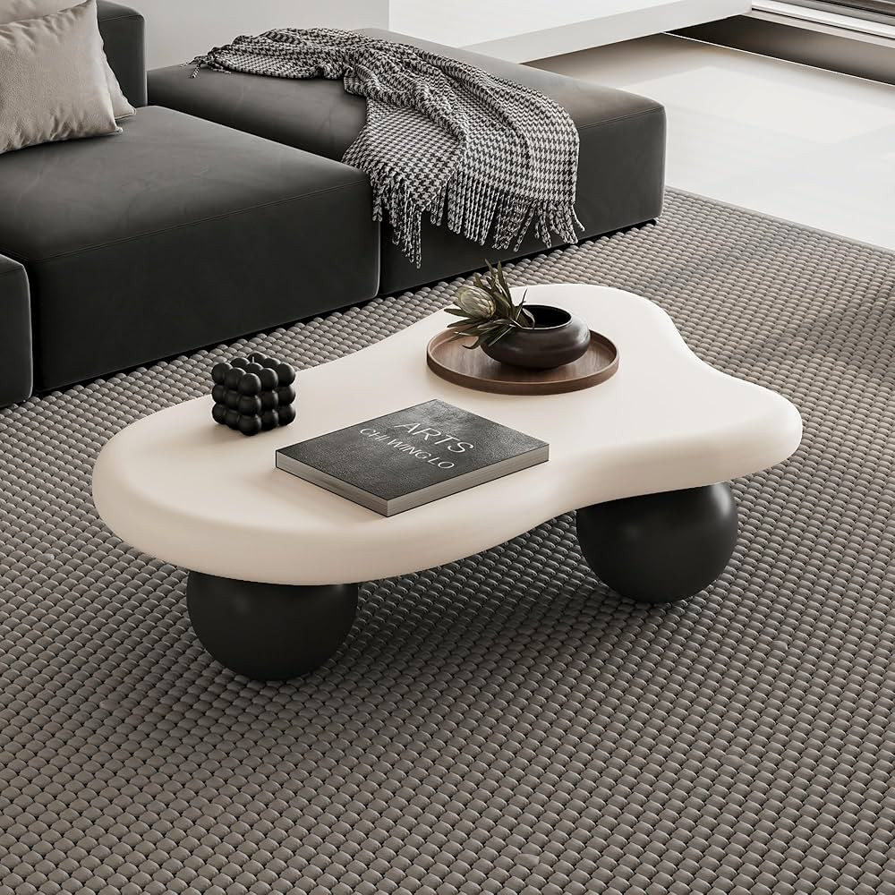 40" Modern Coffee Table Cloud Shape Low Center Table Cute Irregular Indoor Tea Table with 3 Ball ... | Amazon (US)