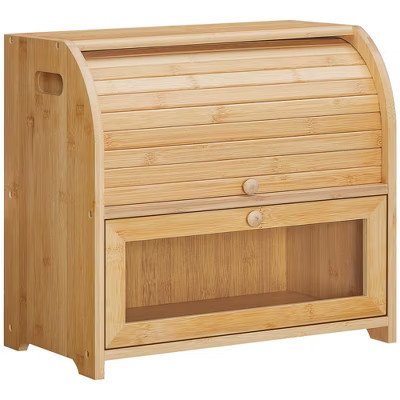 MOEPISY Bamboo Bread Box for Kitchen Countertop, 2 Tier Roll-Top Bread Bin, Natural | Target