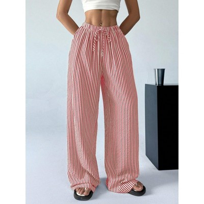 Striped Gingham Pants Women Spring Summer Pajamas Wide Leg Lounge Y2k Trousers with Pocket Red M | Target