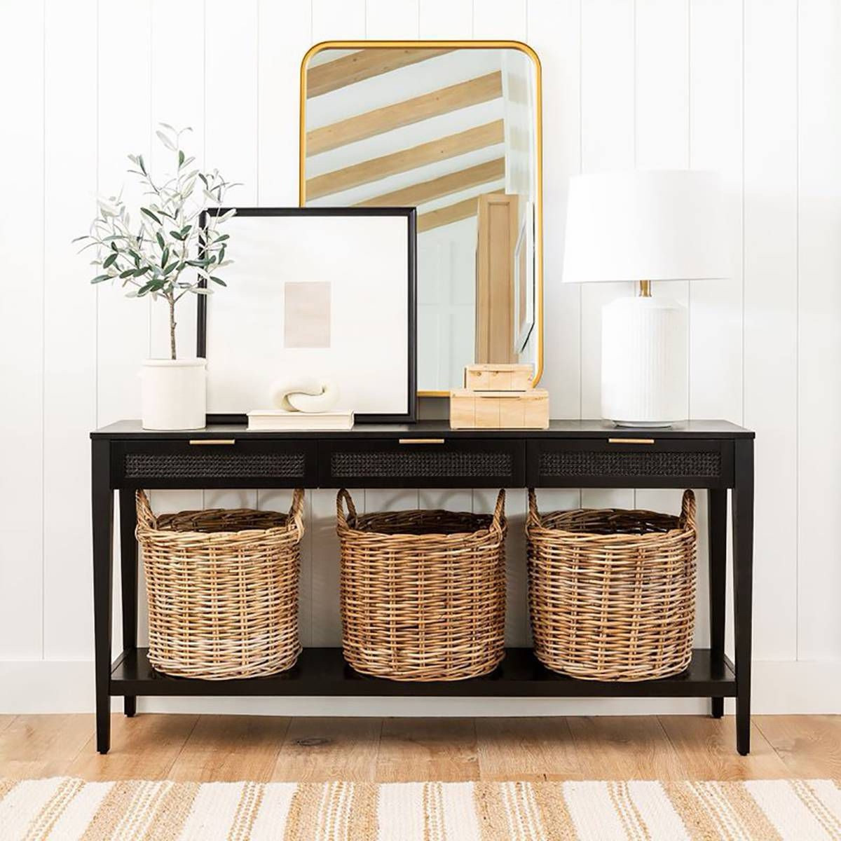 Looove this black console table with wicker front drawers from Target. Such high quality and such a good price. 

#LTKSaleAlert #LTKdayinmylife #LTKHome