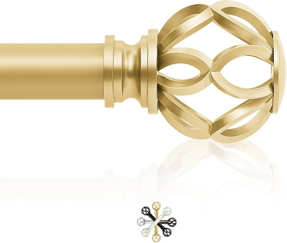 Gold Curtain Rods for Windows 72 to 144 Inch,1 Inch Adjustable Long Curtain Rod,Heavy Duty Curtai... | Amazon (US)