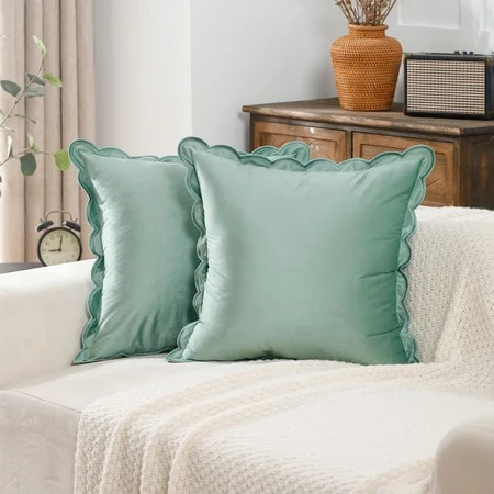 Decorative Throw Pillow Covers 18x18 Set of 2 Couch Soft Velvet Designs with Scallop Edging for Bed Indoors Mix and Match for Home Decor,SageGreen | Walmart (US)