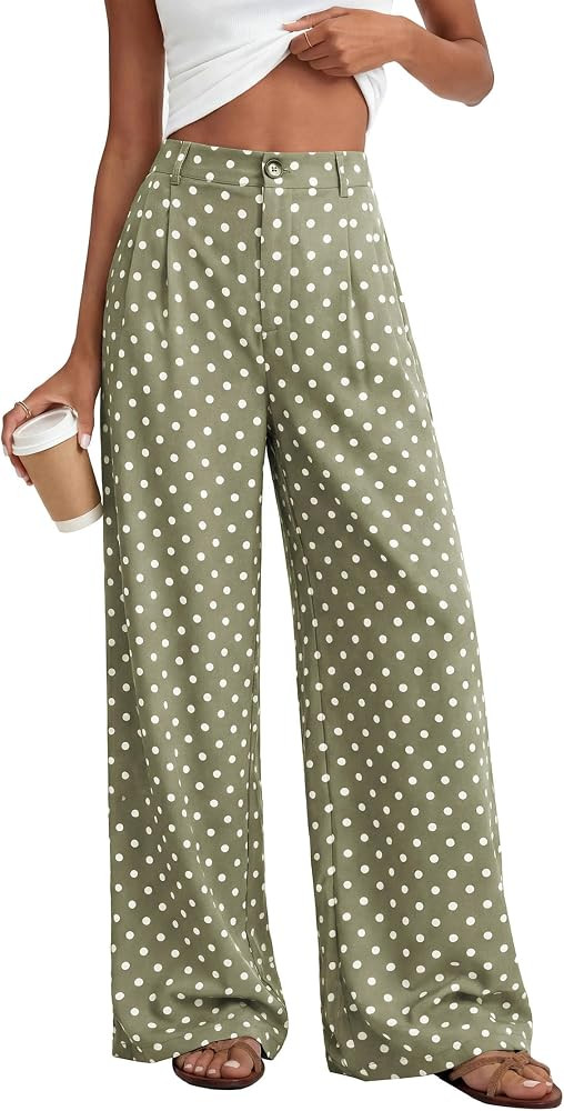 KIRUNDO Dress Pants Women 2026 Summer Polka Dot Palazzo Wide Leg Trousers Flowy Business Casual S... | Amazon (US)