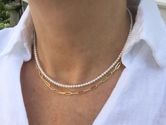 Freshwater Pearl Necklace Dainty Cultured 3mm Round White - Etsy | Etsy (US)