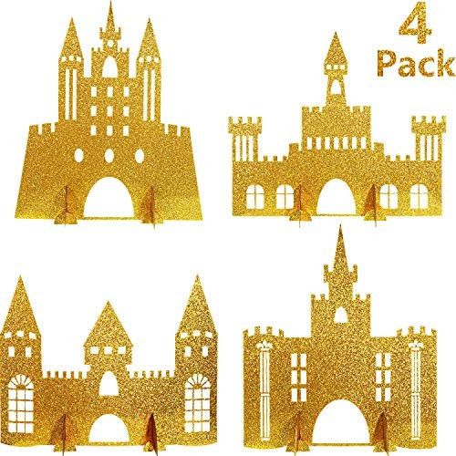 Gejoy 4 Pieces Gold Castle Table Centerpiece Glitter Princess Theme Castle Centerpiece for Birthd... | Amazon (US)