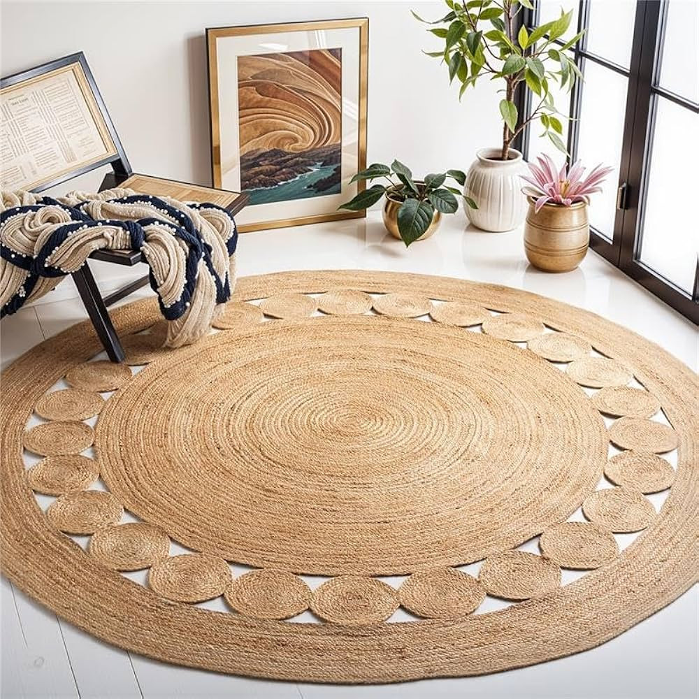 GRUHUM Round Jute Area Rug 8ft Natural Fiber Handmade Boho Charm Farmhouse Soft Bohemian Braided ... | Amazon (US)