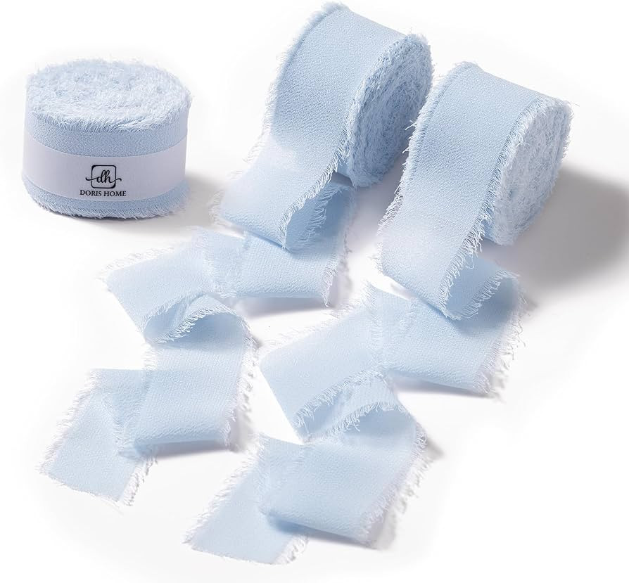 DORIS HOME Baby Blue Chiffon Ribbon for Flower Bouquet, 1" x21Yd Fabric Ribbon for Gift Wrapping,... | Amazon (US)