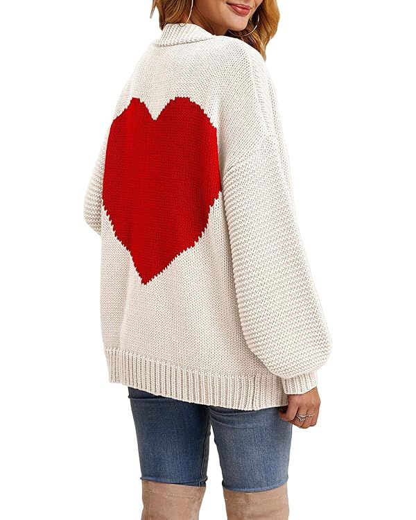 Tutorutor Womens Oversized Love Heart Pattern Print Open Front Cardigan Sweaters Casual Boho Vale... | Amazon (US)