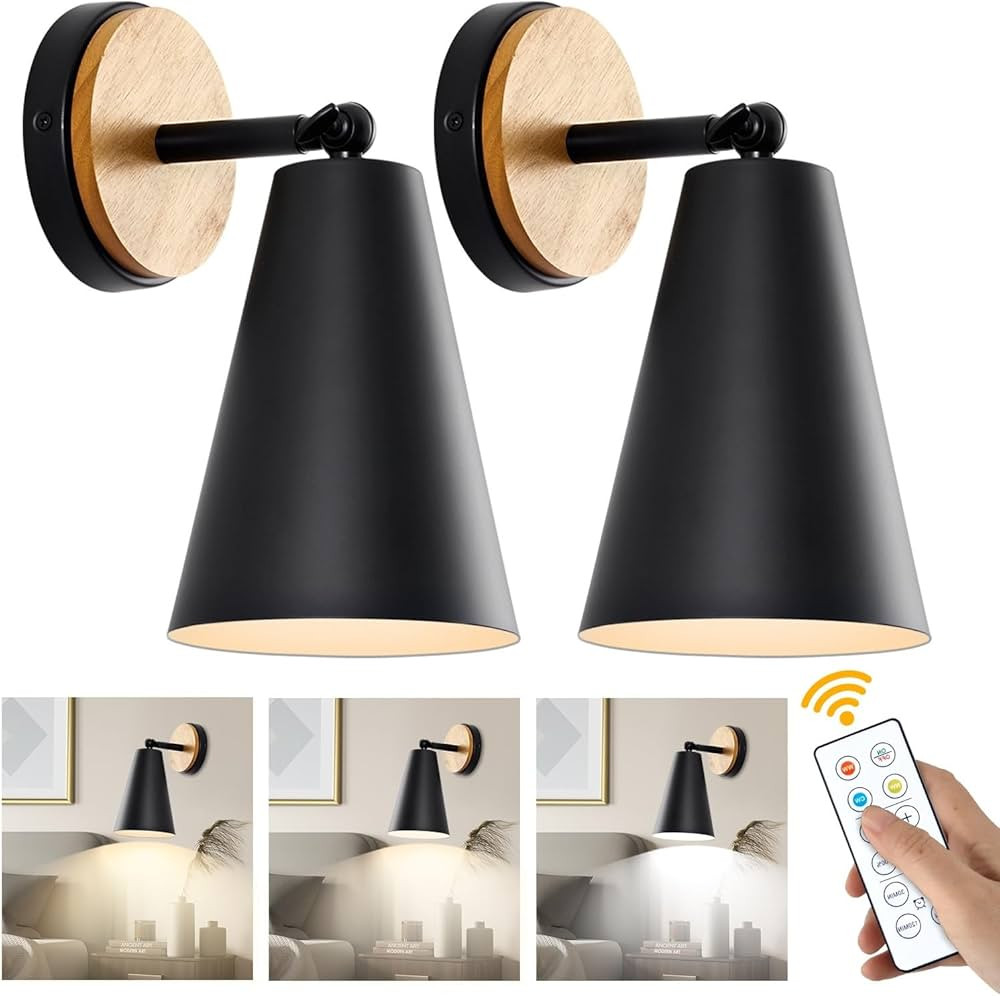 haultop Battery Operated Wall Sconce, Remote Control Battery Operated Wall Lights, Matte Black Wa... | Amazon (US)