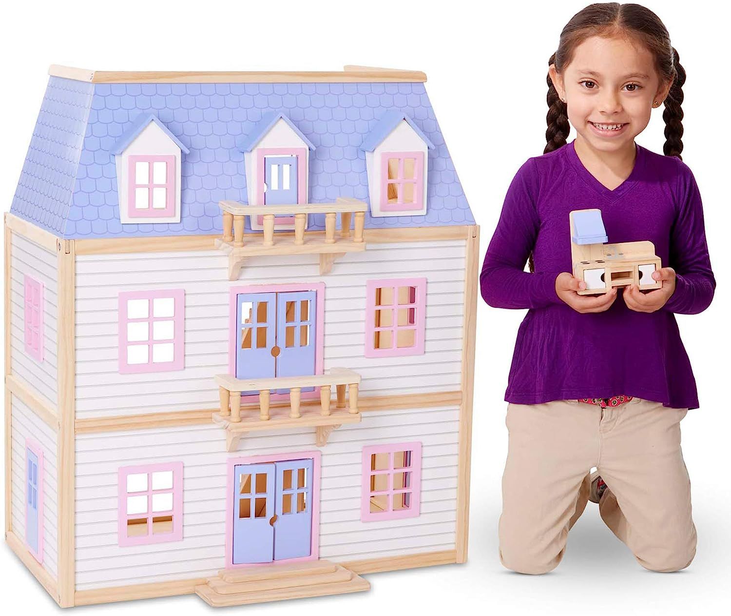 Melissa & Doug Modern Wooden Multi-Level Dollhouse With 19 pcs Furniture [White] | Amazon (US)