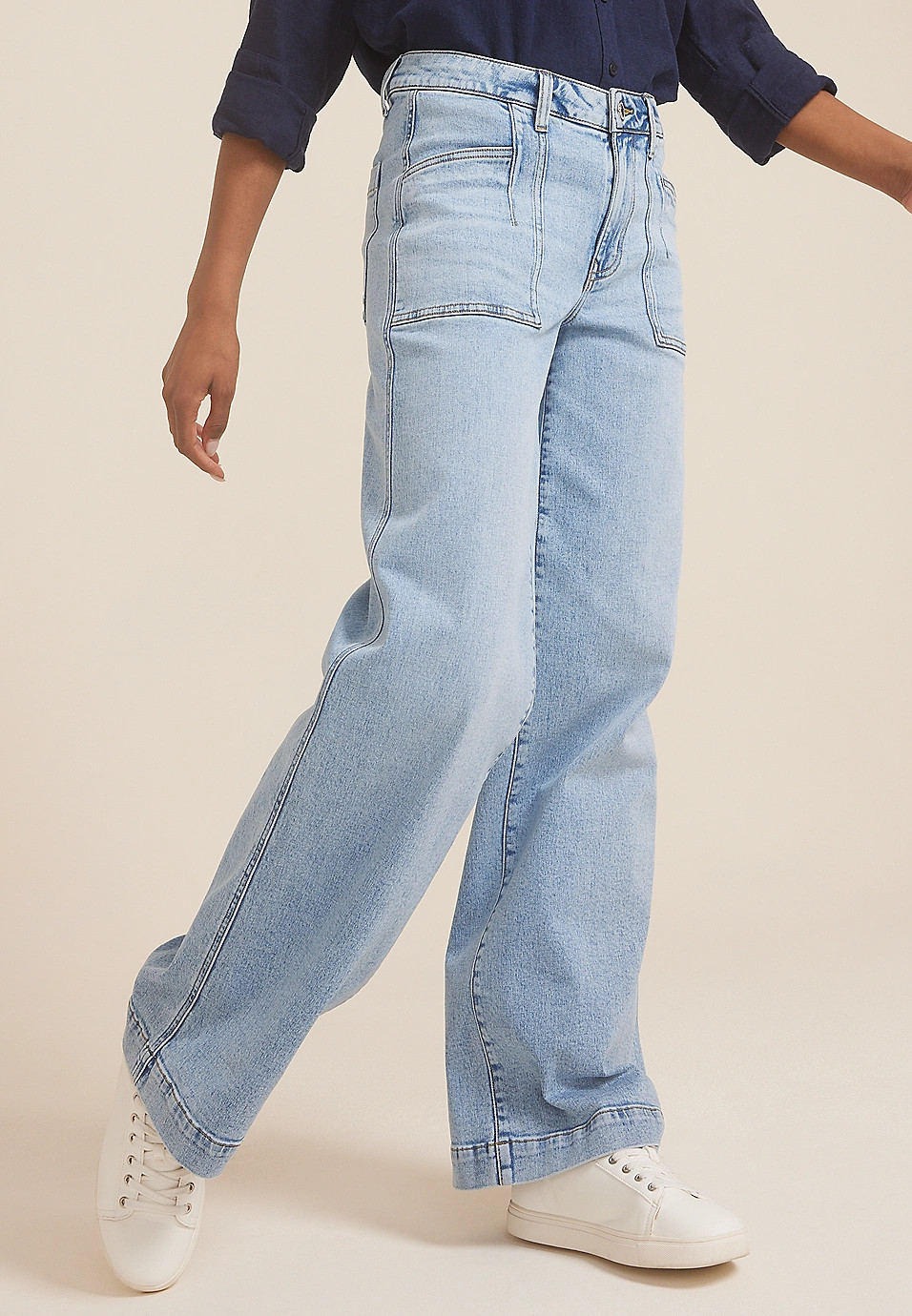 Light Patch Pocket High Rise Wide Leg Jean | Maurices