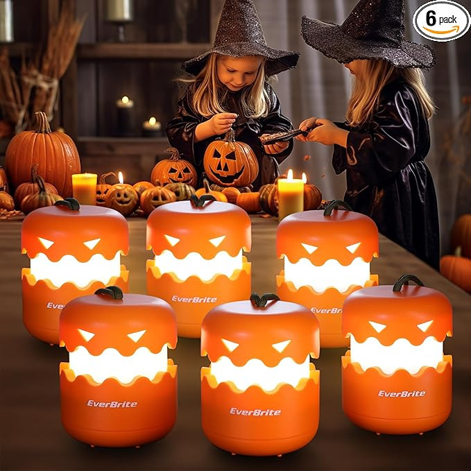 EverBrite 6-Pack Halloween Pumpkin Lantern, Collapsible Jack O Lantern Pumpkins with Lanyard, Hal... | Amazon (US)