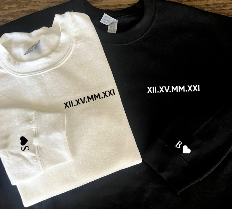 Custom Bride Roman Numeral Sweatshirt, Couple Shirt, Initial On Sleeve, Anniversary Year, Persona... | Etsy (US)