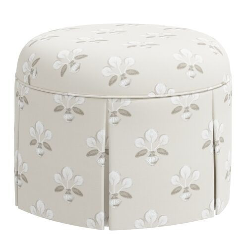 Liza Skirted Ottoman - Block Vase Floral - Beige | Footstool, Footrest, Low Seat - Ideal Storage, Decor, Furniture | One Kings Lane