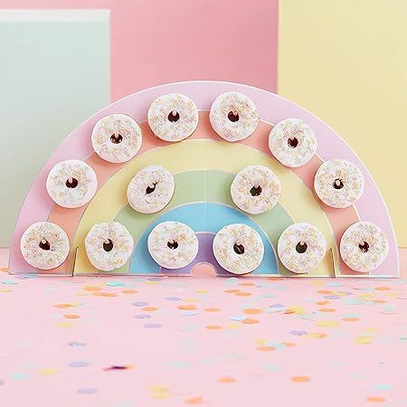Ginger Ray Rainbow Kids Party Donut/Doughnut Wall Alternative Birthday Cake Stand Hold 14 | Amazon (US)