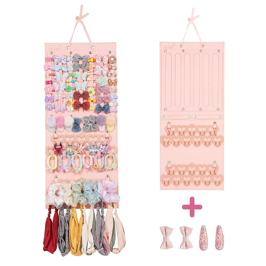 Hanging Bow Organizer for Girls – 1 Pack Hair Bow Holder for Wall with 4 hairclips, Headband an... | Amazon (US)