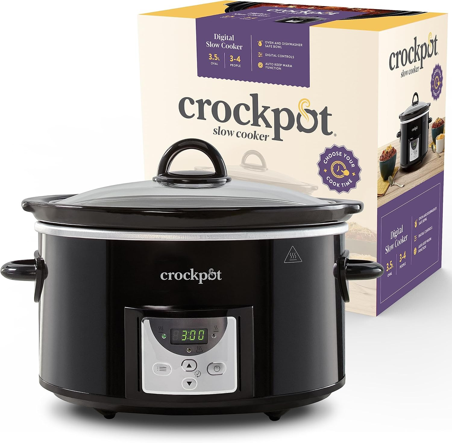 Crock-Pot Digital Slow Cooker | 3.5 L (3-4 People) | Programmable Countdown Timer | UK 3 Pin Plug | Black [CSC113] | Amazon (UK)