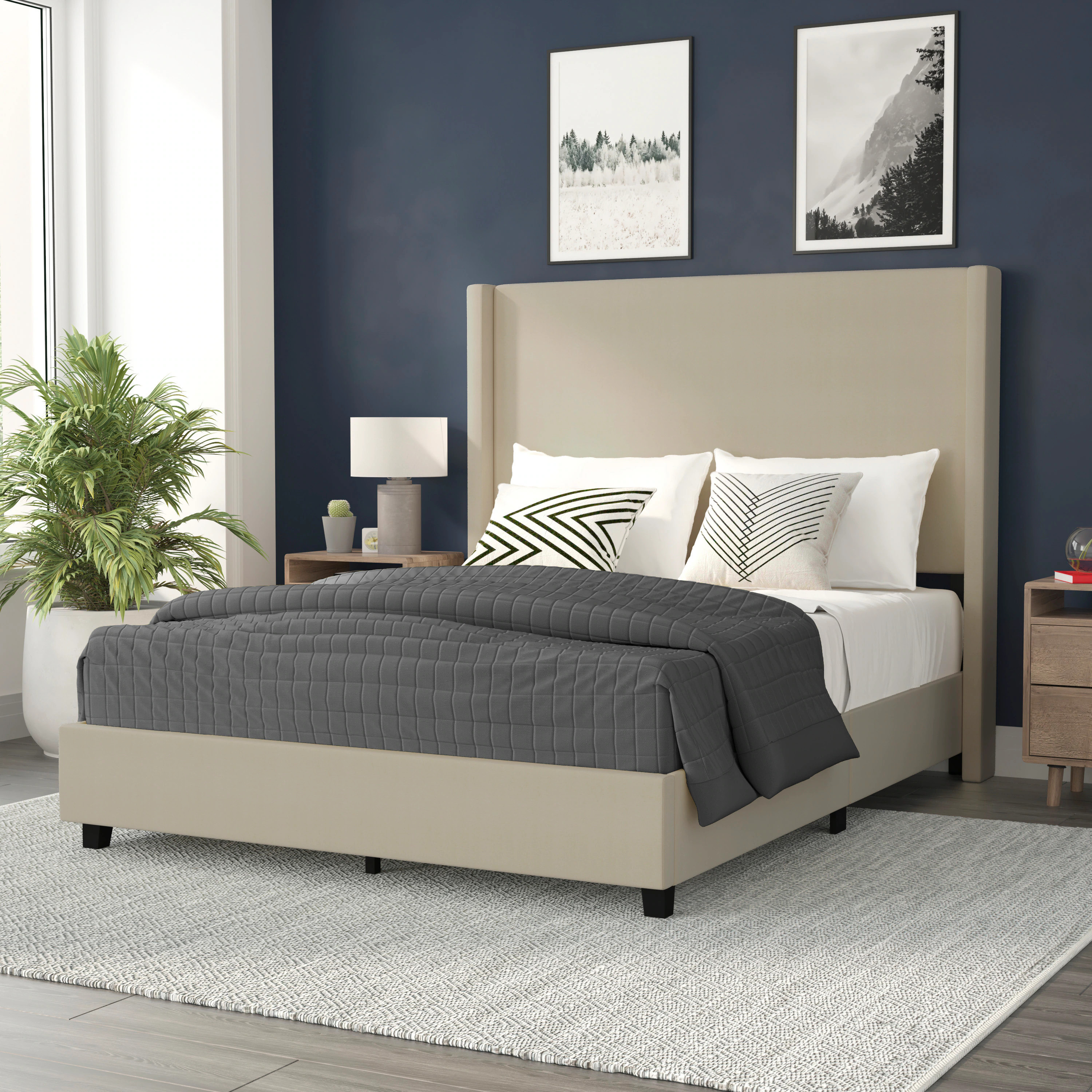 Flash Furniture Quinn Beige Queen Wood Platform Bed in Brown | 840196374963 | Lowe's