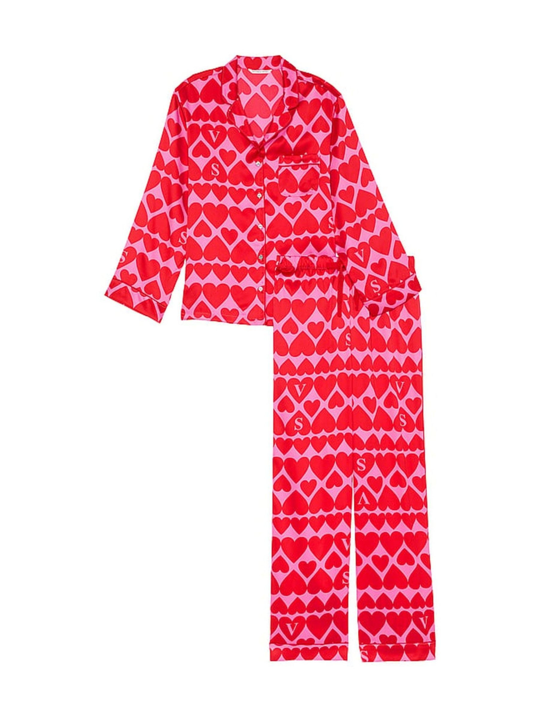 New Peony & Lipstick Pink Hearts Satin Long Pyjama Set | Victoria's Secret UK | Victoria's Secret UK