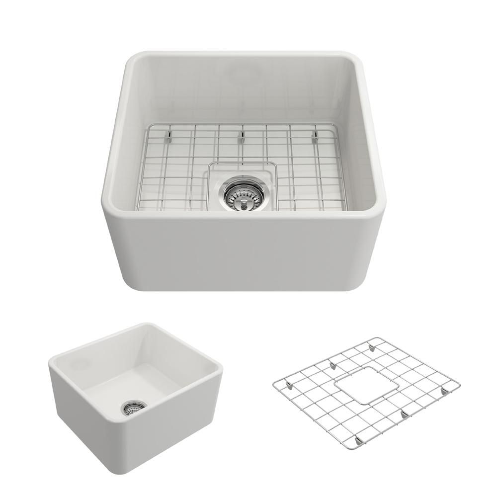 Classico Farmhouse Apron Front Fireclay 20 in. Single Bowl Kitchen Sink with Bottom Grid and Stra... | The Home Depot