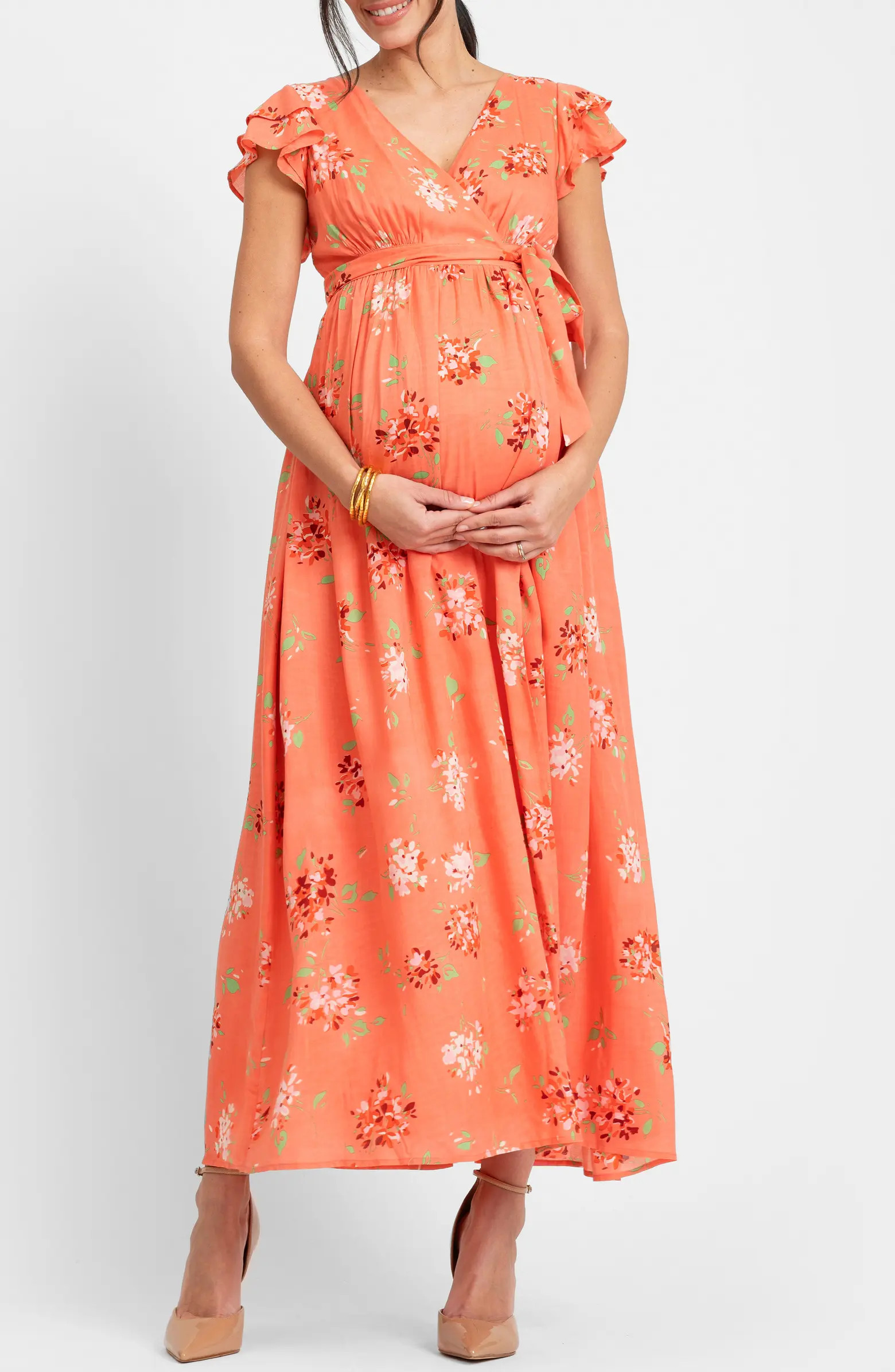 Flutter Sleeve Faux Wrap Maternity Dress | Nordstrom