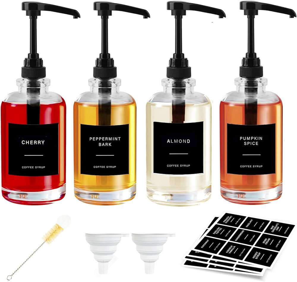 Coffee Syrup Dispenser for Coffee Bar, Glass Syrup Dispenser with Pump, Coffee Syrup Pump Dispens... | Amazon (US)