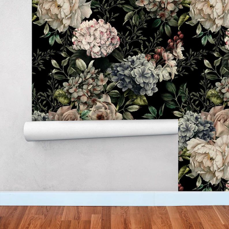 Dark Floral Removable Wallpaper  Large Flower Peel and Stick | Etsy | Etsy (US)