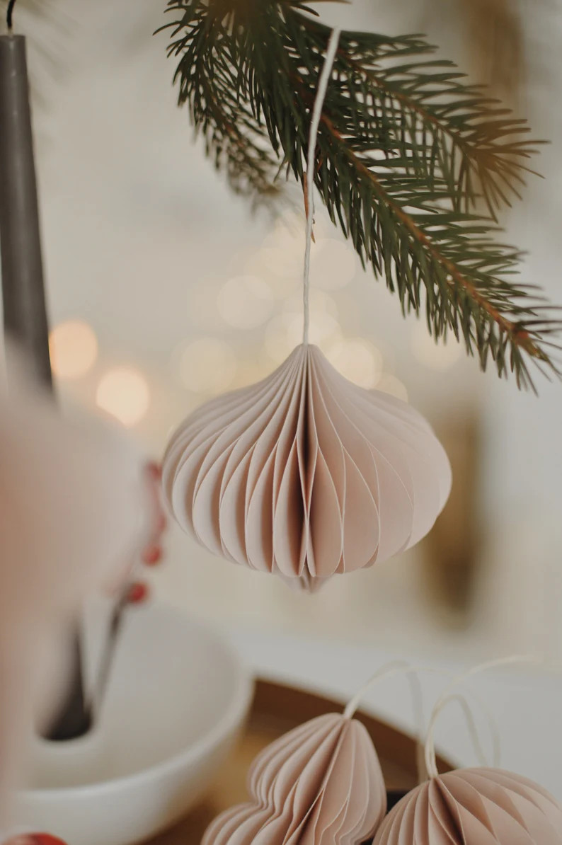 Paper tree ornaments decoration / SET of 4 / Christmas decoration / Honeycomb decorations / Xmas | Etsy (US)