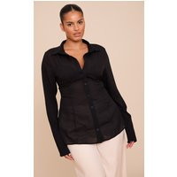 Plus Black Chiffon Fitted Shirt, Black | PrettyLittleThing UK