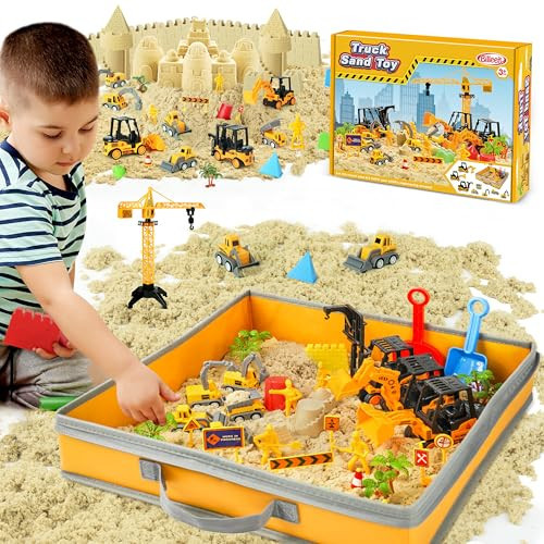 Billeeit Sand Construction Kit with Big Foldable Sandbox and 2.2lbs Moldable Sensory Play Sand, Truck Toys Including Castle Molds and Other Accessories - 36Psc Set Valentine's Day Gift for Kids 3+ | Amazon (US)