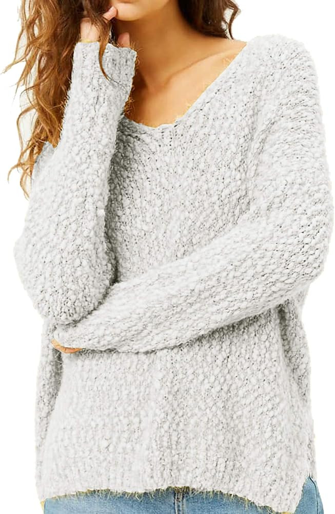 Womens Sherpa Pullover Plus Size Tops Fuzzy Sweater V Neck Light Sherpa Fleece Fluffy Long Sleeve... | Amazon (US)