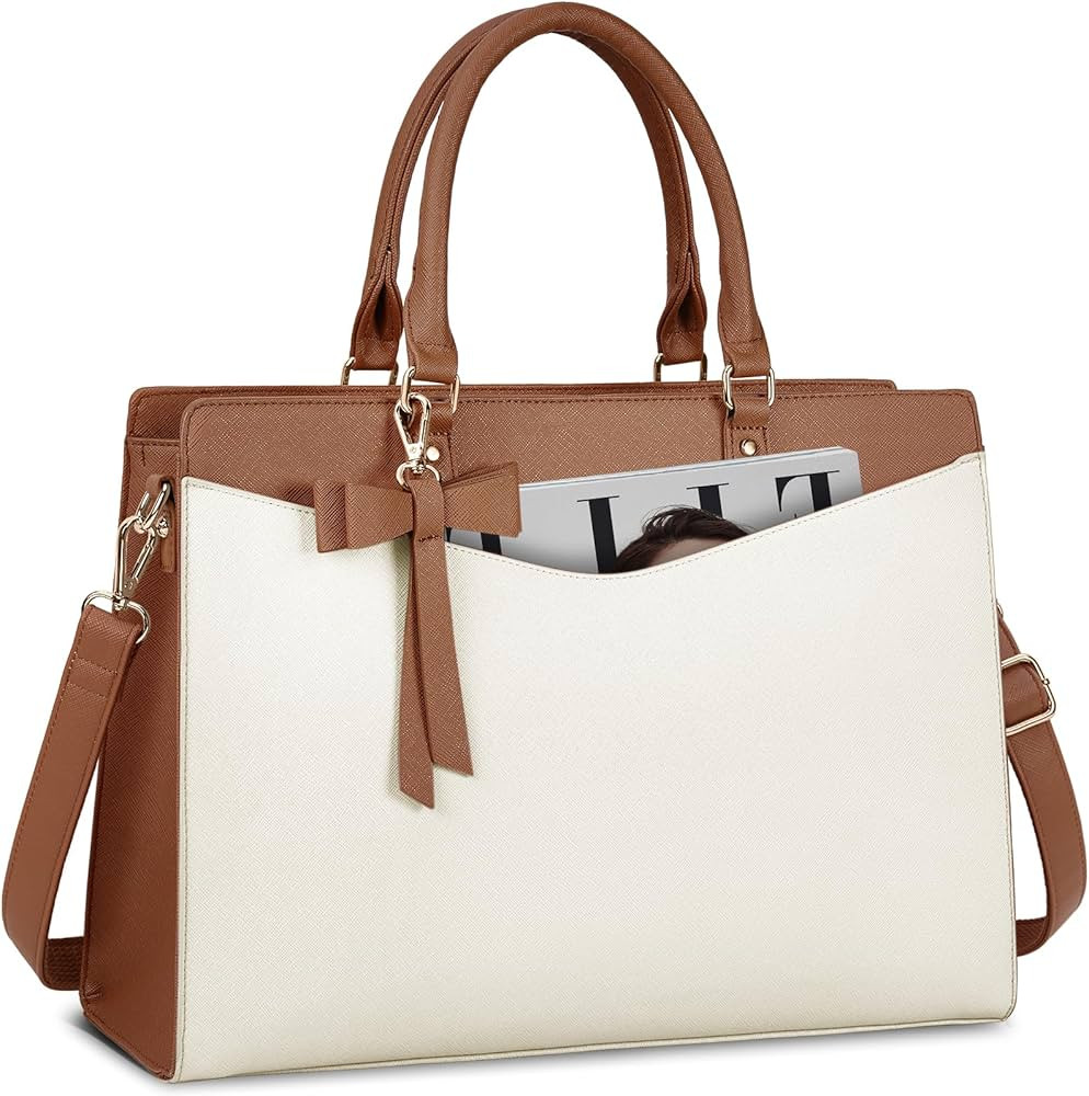 RAINSMORE Laptop Bag for Women 15.6 Inch PU Leather Tote Bag Professional Business Office Work Ba... | Amazon (US)