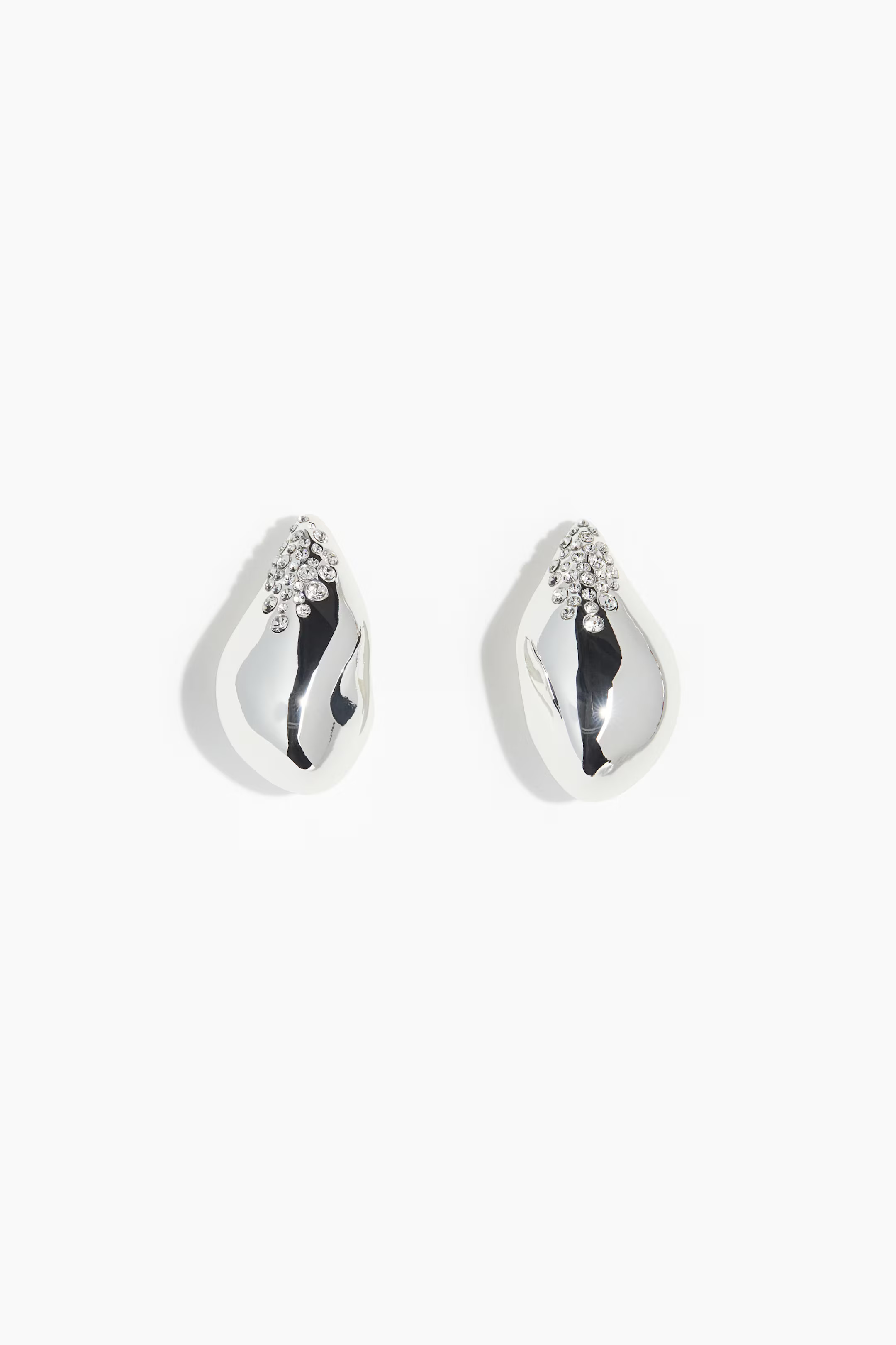 Rhinestone-Embellished Dome Earrings - Silver-colored - Ladies | H&M US | H&M (US + CA)