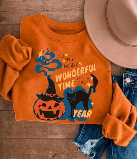 It's the Most Wonderful Time of the Year Sweatshirt | Black Cat Pumpkin Sweatshirt | Spooky Seaso... | Etsy (US)