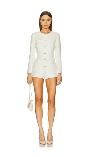 Fallon Romper in White & Gold | Revolve Clothing (Global)