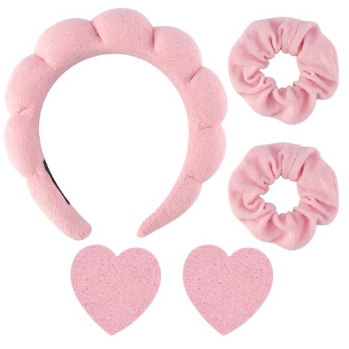 SuPoo 5PCS Pink Spa Headbands for Women - Skincare Hair Ties, Wrist Bands for Washing Face, Makeup Headbands with Facial Sponge - Teen Girl Gifts, Trendy Accessories | Amazon (US)