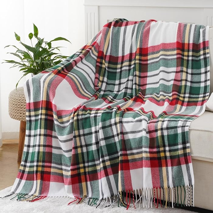 BATTILO HOME Christmas Green Plaid Throw Blanket for Couch Bed, Decorative Red Green Blanket Thro... | Amazon (US)