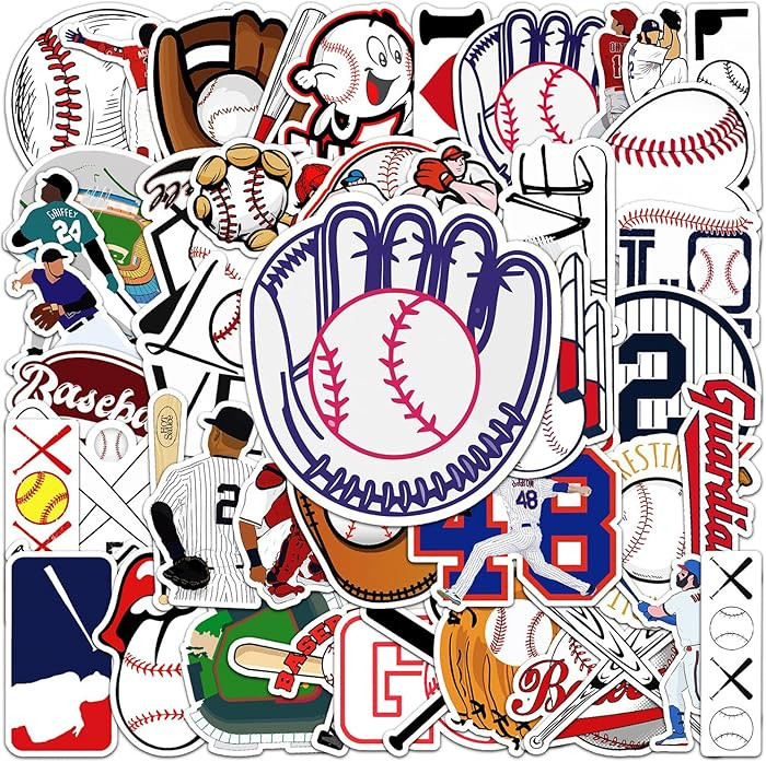 JOICEE 50pcs Baseball Stickers，Waterproof Vinyl Baseball Tattoos for Kids Teens Boys Adults, Sp... | Amazon (US)