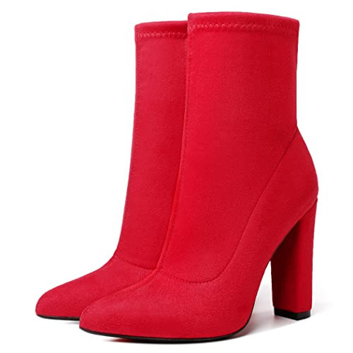 Red Boots for Women Heeled Boots Sock Boots Red Booties for Women High Heel Boots Red Ankle Boots Suede Sexy Dress Fall Winter Boots Mid Calf Boots Party Casual | Amazon (US)